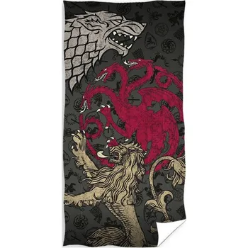 Carbotex • Bavlněná plážová osuška Hra o trůny - motiv Píseň ledu a ohně - 100% bavlna, froté s gramáží 300 gr./m2 - 70 x 140 cm