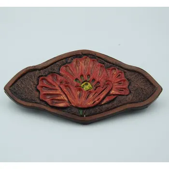 Kožená sponka do vlasů - vlčí mák 2 (originální ruční výrobek ze Slovácka)