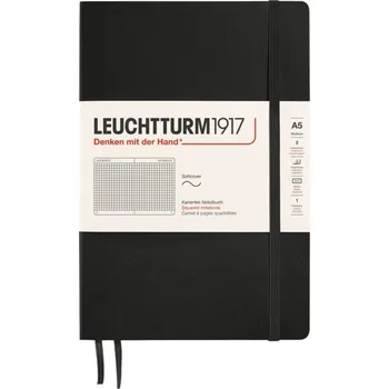 Diář Leuchtturm 1917, Zápisník čtverečkovaný v měkké vazbě Leuchtturm 1917 A5, 123 stran, černý, 80 g/m² - Formadore