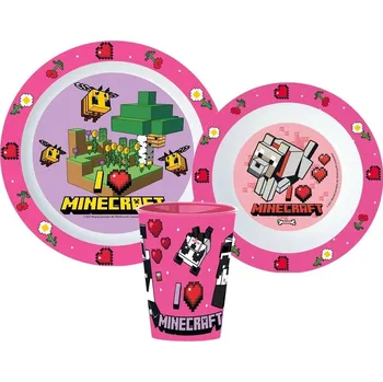 dětská jídelní sada Stor • Sada plastového nádobí Minecraft s kelímkem - pro holky