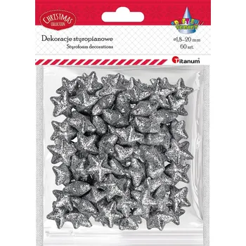 Vánoční dekorace Titanum Polystyrenová dekorace, hvězdy, STŘÍBRNÉ, 20x18mm, 60ks/bal.