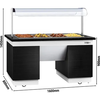 Vinotéka G.Gastro Bufetový pult - s Bain Marie - 1600mm - s LED osvětlením - pro 4x GN 1/1