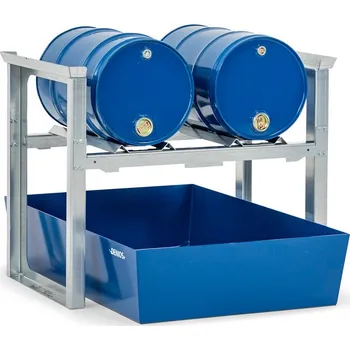 Dílenský regál Sudový regál / stáčecí stanice pro 2x sud à 60 litrů, lakovaná záchytná vana, 1049 x 1236 x 837 mm