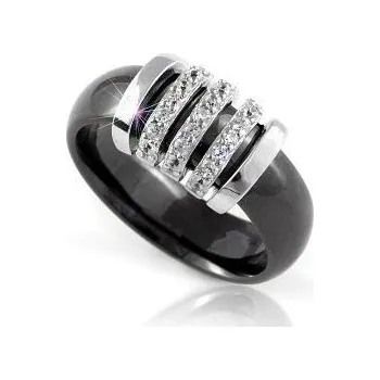 Šperk Prosperk Prsten keramický s ocelí a krystalky černý Velikost prstenů: 6 (EU: 51-53)