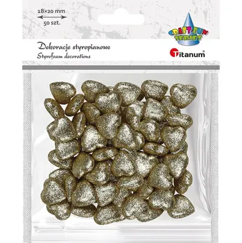 Titanum Dekorace, polystyrenové srdíčka ZLATÉ, 19x19mm, 50ks/bal.