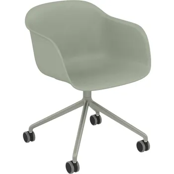 Křeslo Muuto, Křeslo na kolečkách Fiber Swivel na hliníkových nožkách šedo-zelené - Formadore