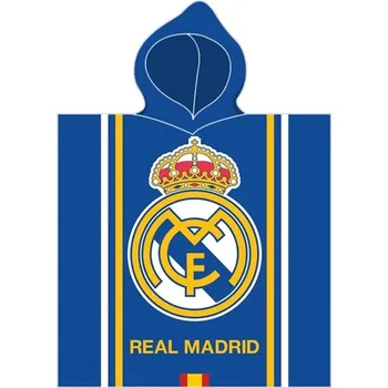 Carbotex • Dětské froté pončo - fotbalová osuška s kapucí FC Real Madrid - motiv Famoso - pro děti 3 - 6 let
