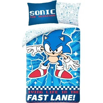 Povlečení Halantex • Souprava ložního povlečení Ježek Sonic - motiv Fast lane - 100% bavlna - 70 x 90 cm + 140 x 200 cm