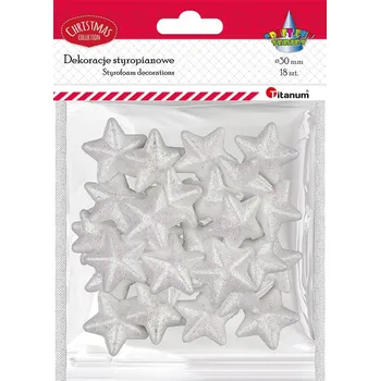 Vánoční dekorace Titanum Polystyrenová dekorace, hvězdy, BÍLÉ, 30x28mm, 18ks/bal.