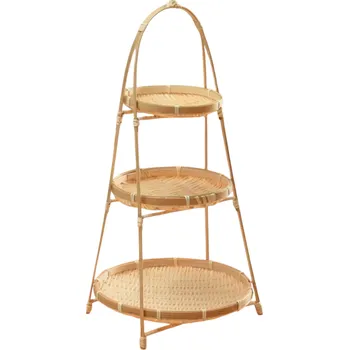 Kulatý bambusový tkaný košík 45 cm Třípatrový úložný koš na potraviny Multifunkční organizér do kuchyně a domácnosti