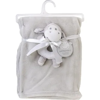 Dětská deka Dětská deka s chrastítkem oslík RATTLE FUN stříbrná 75x100 cm Dárek dětské chrastítko!