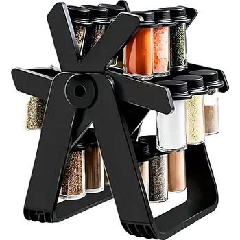 Kořenka Rotační organizér na koření 21471 černý 29 x 21 x 25 cm + 18 ks kořenek