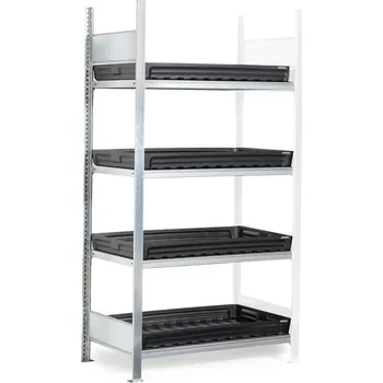 Dílenský regál Regál na malé nádoby, nástavné pole, 4 plastové záchytné vany, 1012 x 637 x 2000 mm