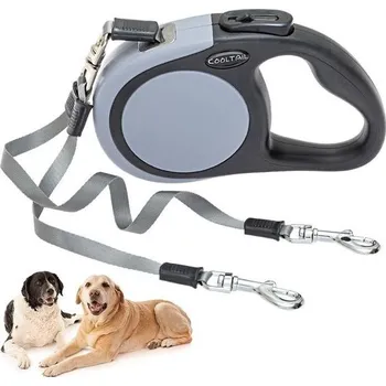 tréninková pomůcka pro psa Vodítko KOOLTAIL s dvojitým zatahovacím mechanismem pro dva psy do 45 kg, odolné, dvojité, 4,8 m,