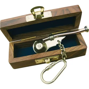 SEA Club Přívěsek na klíče - lodní píšťalka, mosaz/měď, funkční, v dřevěné krabičce