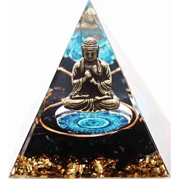 Drahý kámen Magieprirody.cz Orgonit pyramida 5x5 cm Buddha + kameny Obsidián #OR044