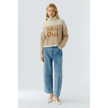 Dámský svetr Oui Camel/ Creme 8845687 38