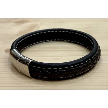 Náramek Pánský kožený náramek hnědočerný nerez. stříbrný
