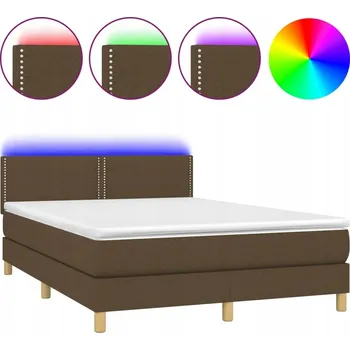 Postel Kontinentální postel s matrací 203x144x78/88 cm tmavě hnědá s LED diodami