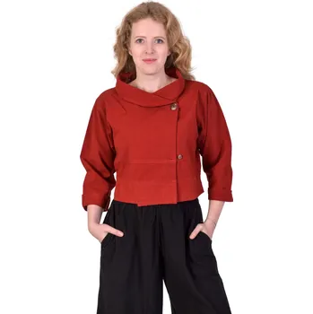 Dámský kabát Kabátek do pasu červený na knoflík vel.L/XL