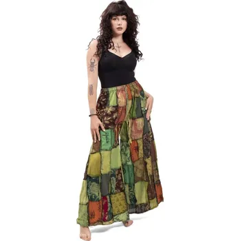 Dámské kalhoty Kalhoty široké patchwork zelené 1092