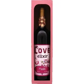 Love Elixír – červené víno Merlot 0,75 l pro zamilované v dárkové krabičce s romantickou etiketou