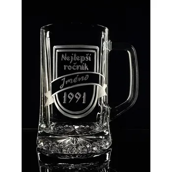Sklenice Půllitr nejlepší ročník 1991, s vlastním jménem - ručně ryté (broušené)