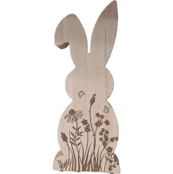 Velikonoční dekorace Dřevěný zajíc sedící - květinový motiv, 24 cm