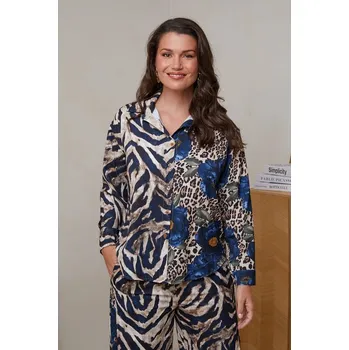 Dámská košile Košile Curvy Lady Dunkelblau/ Beige 8851578 44/46