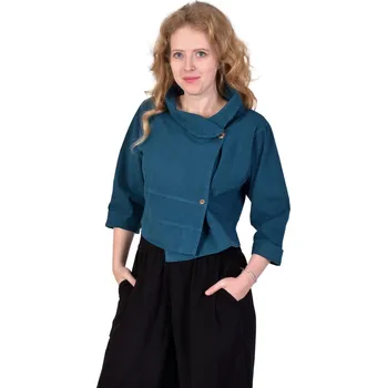 Dámské oblečení Kabátek do pasu petrolejový na knoflík vel.S/M