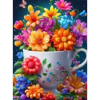 Diamantové malování Diamantové malování/Huacan - Barevné květiny v hrníčku