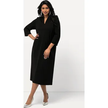 Dámské šaty Ulla Popken, Plus size Midi punto šaty, kalichový límec, výstřih do V, 3/4 rukávy pro plnoštíhlé nadměrná velikost, 829442100-1132, černý, 58/60, Nadměrné velikosti, Plus size oblečení, Oblečení pro boubelky, Oblečení pro baculky, Oblečení pro plnoštíhlé,