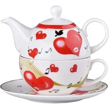 Keramický hrnek s konvičkou a šálkem s motivem srdce, set
