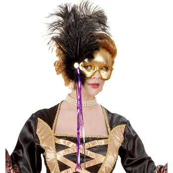 Karnevalová maska WIDMANN Škraboška Fantom zlatá s černým peřím
