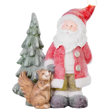 Vánoční dekorace Dekorace Vánoce, Santa s veverkou a stromkem, 1 LED, 2xAAA, keramika, 35,5