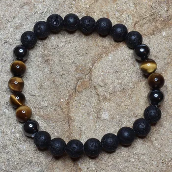 Náramek Pánský náramek Láva + Tygří oko kulička 8mm