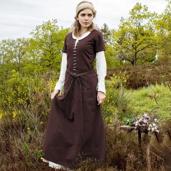 Karnevalový kostým Battle Merchant Dámské středověké šaty Cotehardie Ava se šněrováním – Hnědé