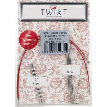 Jehlice ChiaoGoo Twist Short Combo set 5 + 8Cm vel. 2mm (Set vyměnitelných jehlic ChiaoGoo Twist Short Combo Set 5 a 8Cm 2mm)