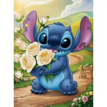 Diamantové malování Diamantové malování/Huacan - Stitch s kyticí