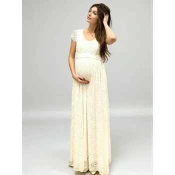 Těhotenské šaty Těhotenské svatební šaty Aurelia - smetanově bílé, krajkové Velikost: XL