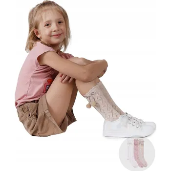 Dívčí podkolenky bavlněné, krajkové s bambulkami 3 ks, velikost 27-30 YOCLUB