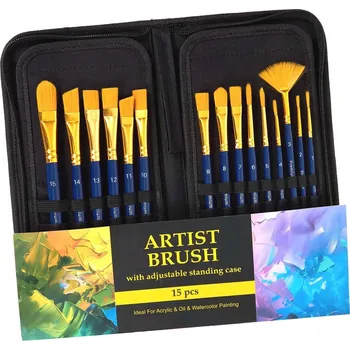 Kosmetický štětec Profesionální Velká sada štětců V POUZDRU 15 kusů štětců