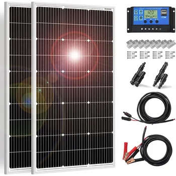 solární panel MONOKRYSTALICKÝ SOLÁRNÍ PANEL 2x100W 18V + PŘÍSLUŠENSTVÍ, IDEÁLNÍ PRO KEMPOVÁNÍ