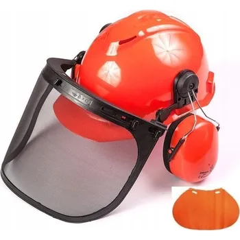Pracovní přilba OCHRANNÁ PŘILBA S OCHRANNÝM ŠTÍTEM A CHRÁNIČI SLUCHU PRO DŘEVORUBCE S ATESTEM