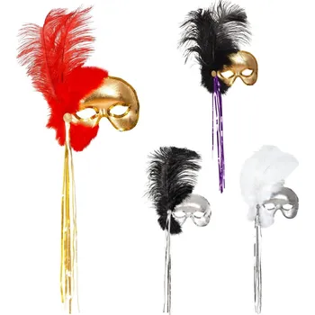 Karnevalová maska WIDMANN Škraboška Fantom zlatá s červeným peřím