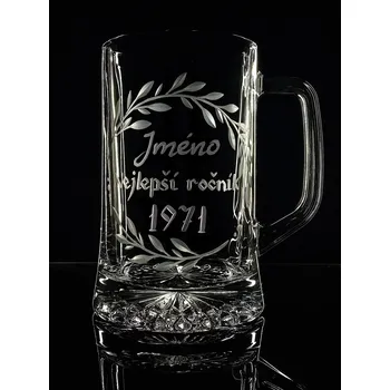 Sklenice Půllitr nejlepší ročník 1971 s vlastním jménem - ručně ryté (broušené)
