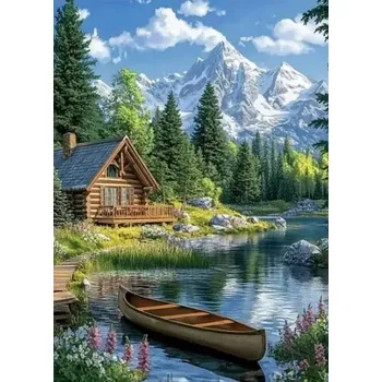 Diamantové malování Diamantové malování/Huacan - Srub a pramice v horách