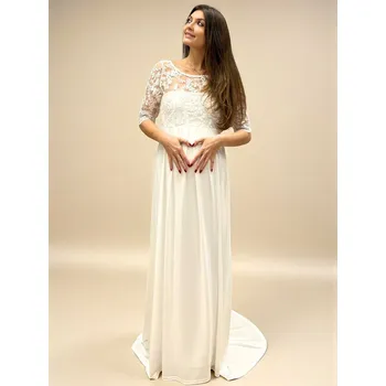 Těhotenské šaty Těhotenské svatební šaty Melora - sněhově bílé s krajkou Velikost: XL