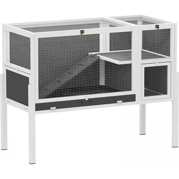 Dřevěná králíkárna s rampou 120 x 53 x 93 cm | šedá