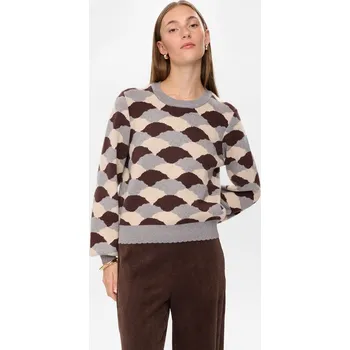 Dámský svetr NÜMPH Grau/ Dunkelbraun/ Creme 4495098 XS